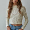 Knit Seamless Jacquard Mock Neck Long Sleeve Top - Cream