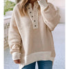 Ribbed Detail Henley Drop Shoulder Sweater - Oatmeal
