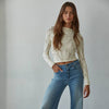 Knit Seamless Jacquard Mock Neck Long Sleeve Top - Cream