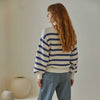 Knit Oversized Striped Sweater - Ivory Blue