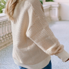 Ribbed Detail Henley Drop Shoulder Sweater - Oatmeal