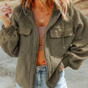Flap Pocket Drawstring Hood Zip Up Jacket - Green