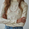 Knit Seamless Jacquard Mock Neck Long Sleeve Top - Cream