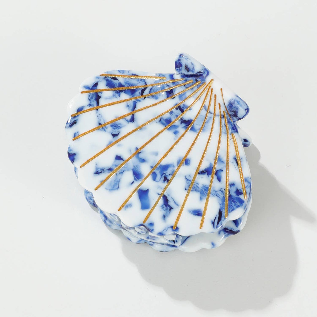 Coastal Blue Seashell Gold Painted Claw Clip