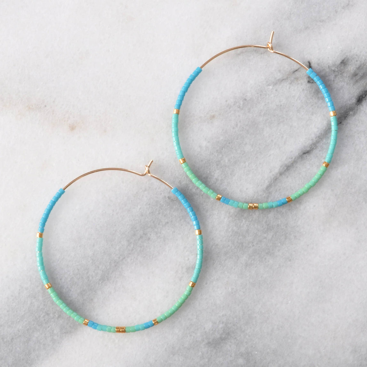 Gold Filled Hoops with Tiny Glass Seed Beads - Aruba