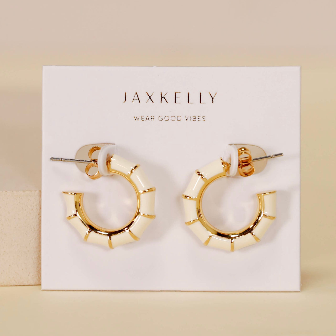 Vintage Hoop Earrings - Cream Enamel