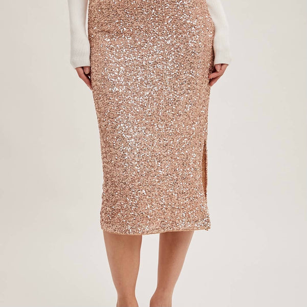Rose Gold Sequin Sequin Midi Skirt River Island SEQUIN MIDI SKIRT