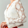 Romantic Floral Crochet Button Down Spring Cropped Cardigan