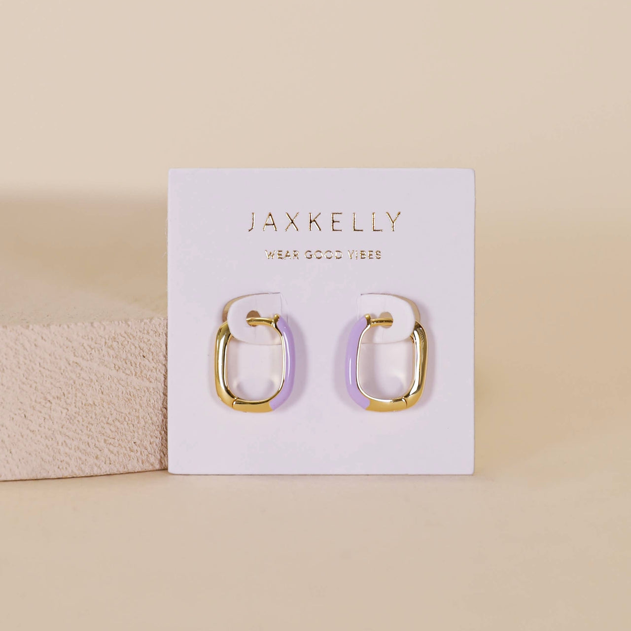 Color Dipped Rectangle Hoop Earrings - Powder Purple Enamel