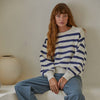 Knit Oversized Striped Sweater - Ivory Blue
