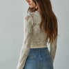 Knit Seamless Jacquard Mock Neck Long Sleeve Top - Cream