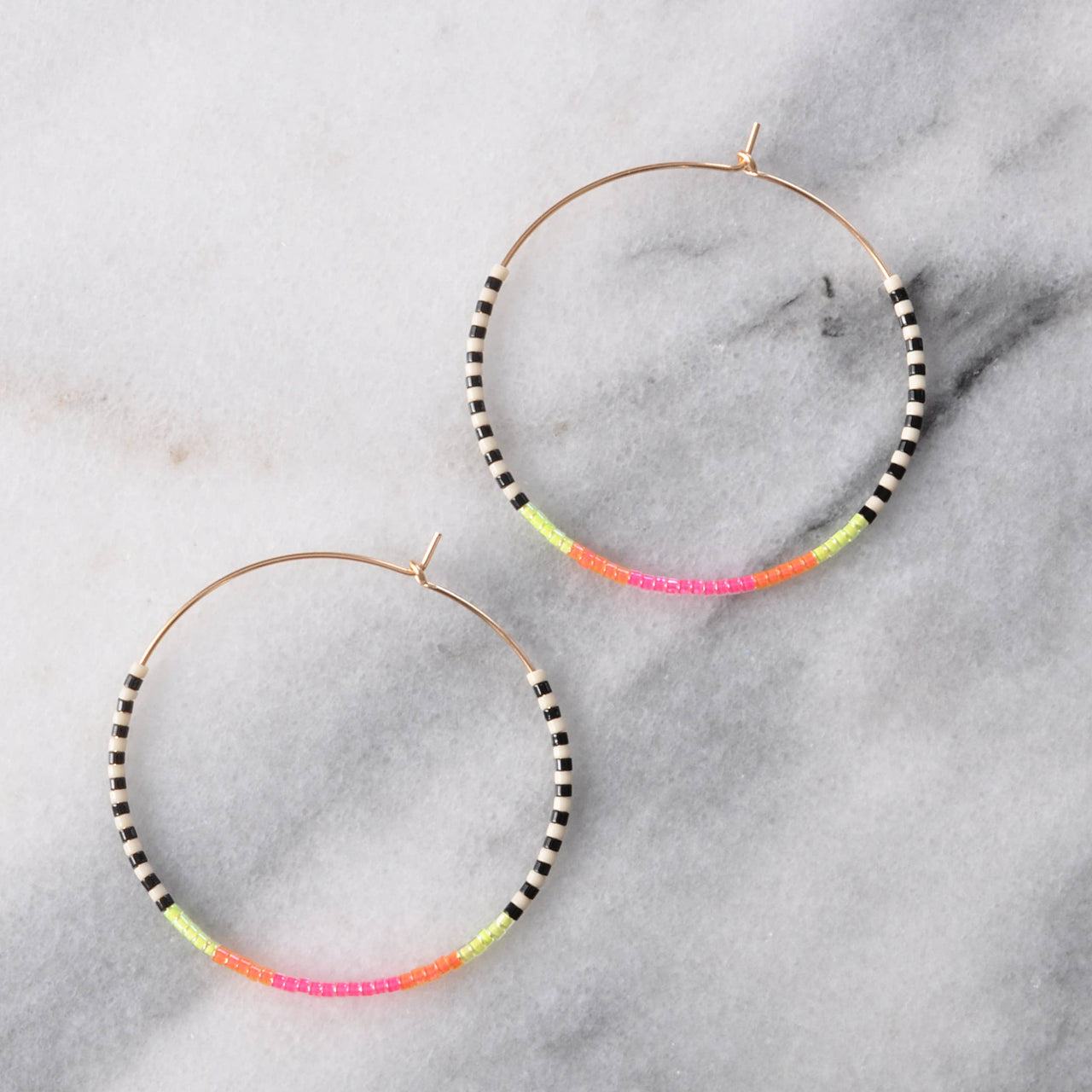Gold Filled Hoops with Tiny Glass Seed Beads - Neon