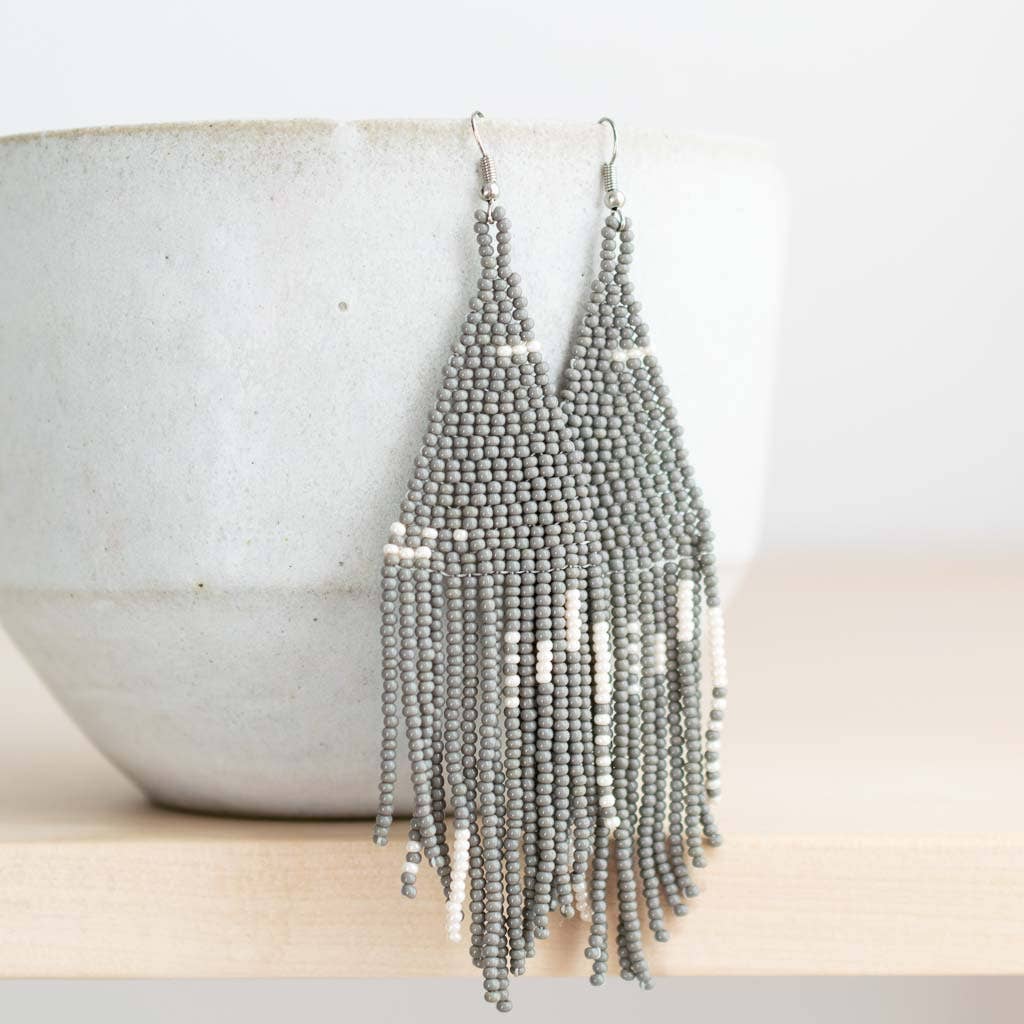 Beaded Fringe Earrings in Gris