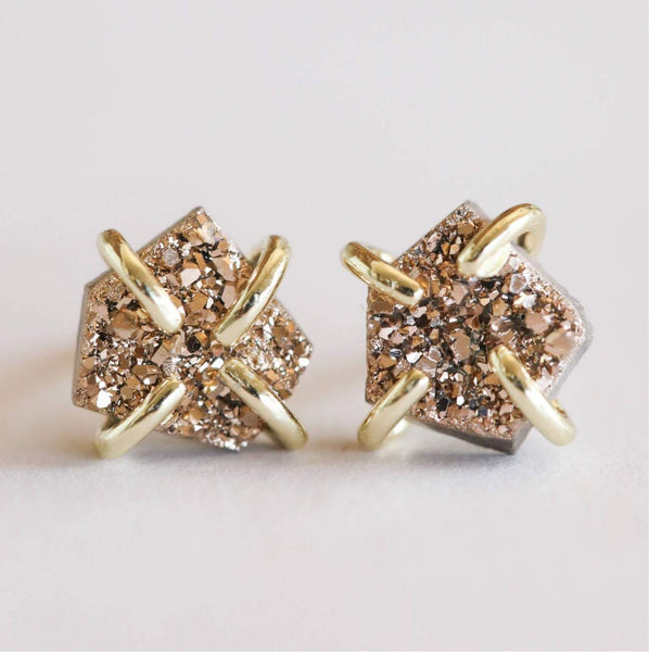 Druzy Prong Studs - Rose Gold