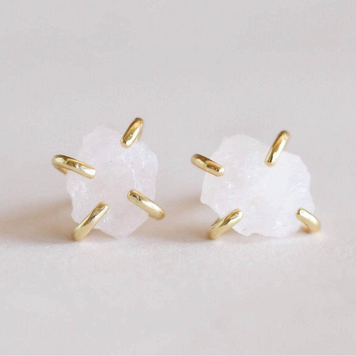 Gemstone Prong Earrings- Rose Quartz