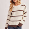 Slouchy One Shoulder Off Stripe Oversized Knit Sweater - Camel