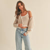 Crochet Knitted Cardigan - Tan/White