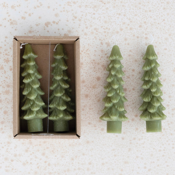 5” Tree Shaped Taper Candle Set - Cedar Green