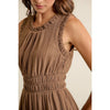 Textured Smock Waist Lined Sleeveless Midi Tiered Dress - Mocha