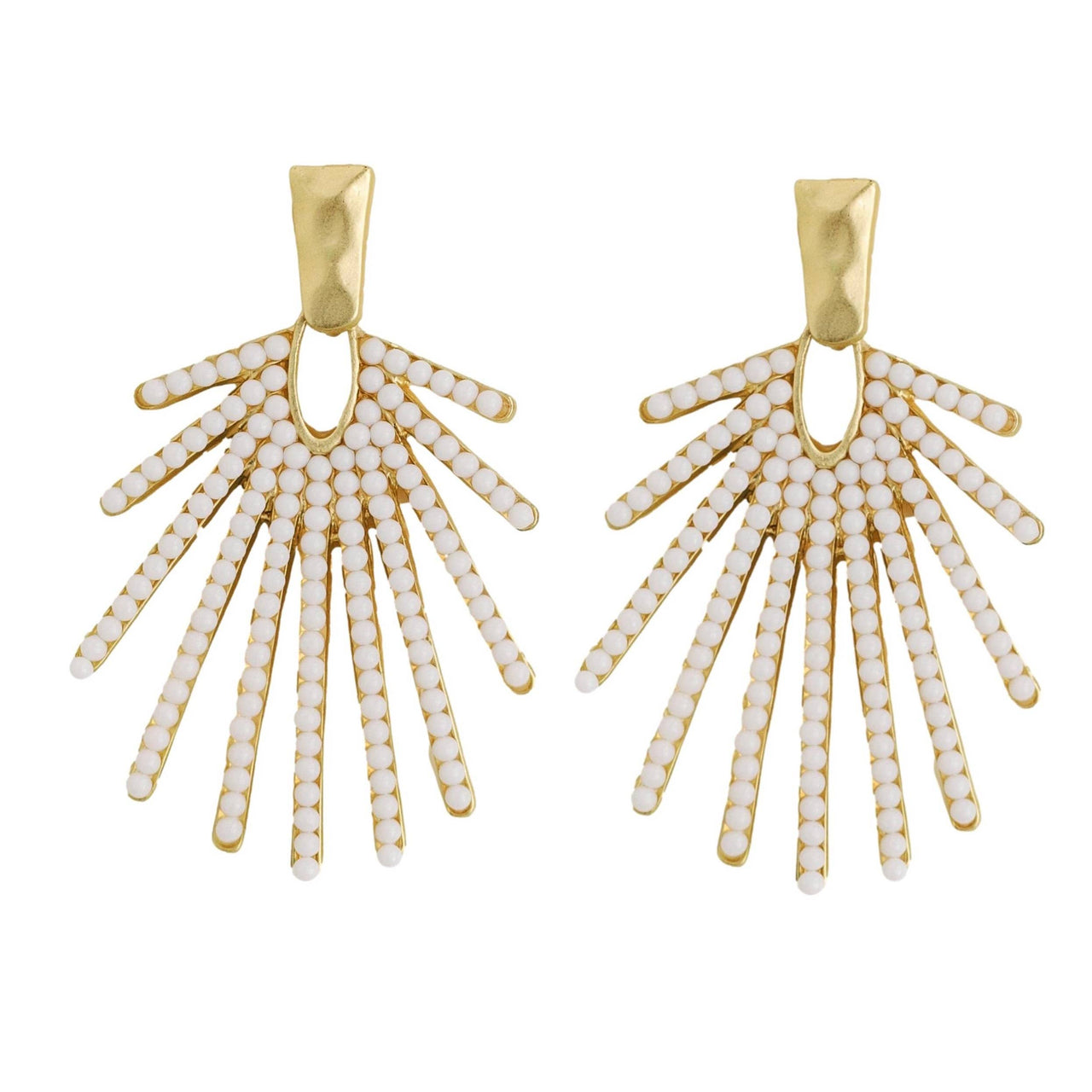 White Sunburst Statement Drop Earrings