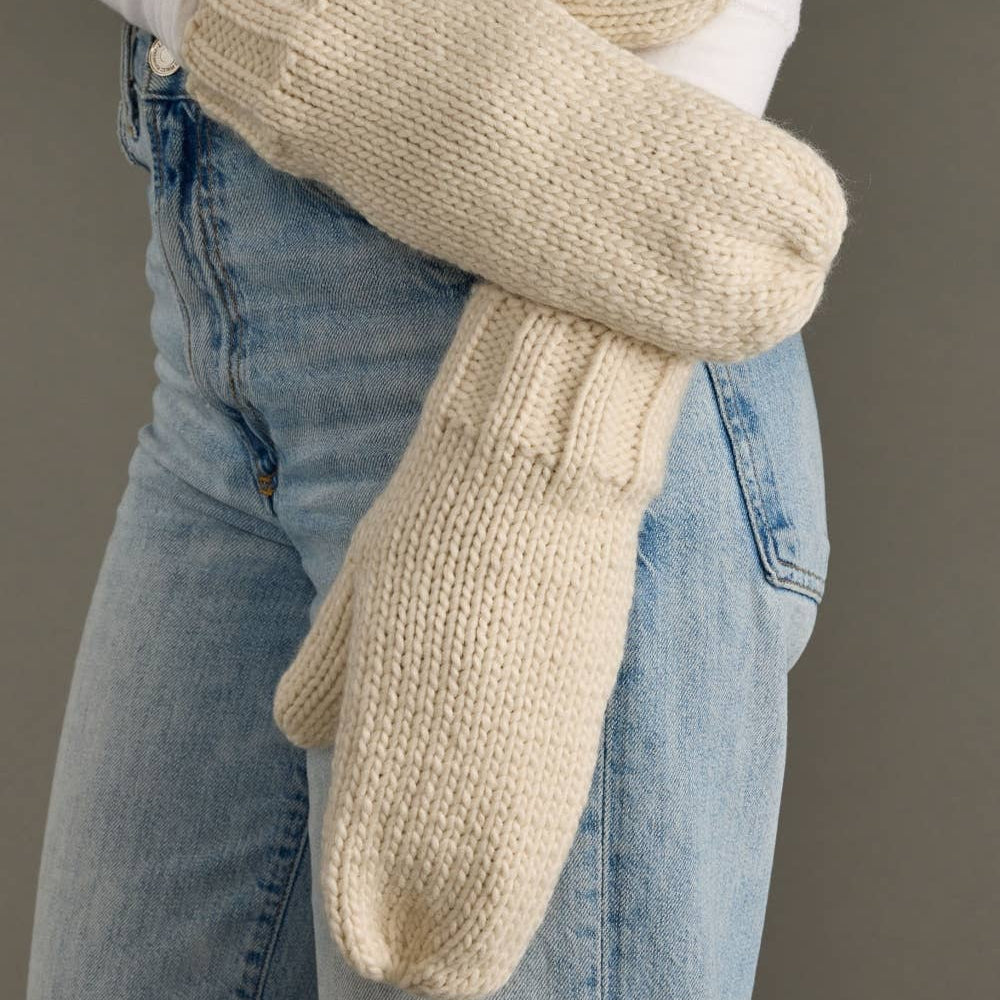 Beige Knit Mittens