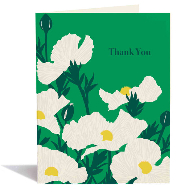 Iconic White Poppy Thank You Card - Set of 8