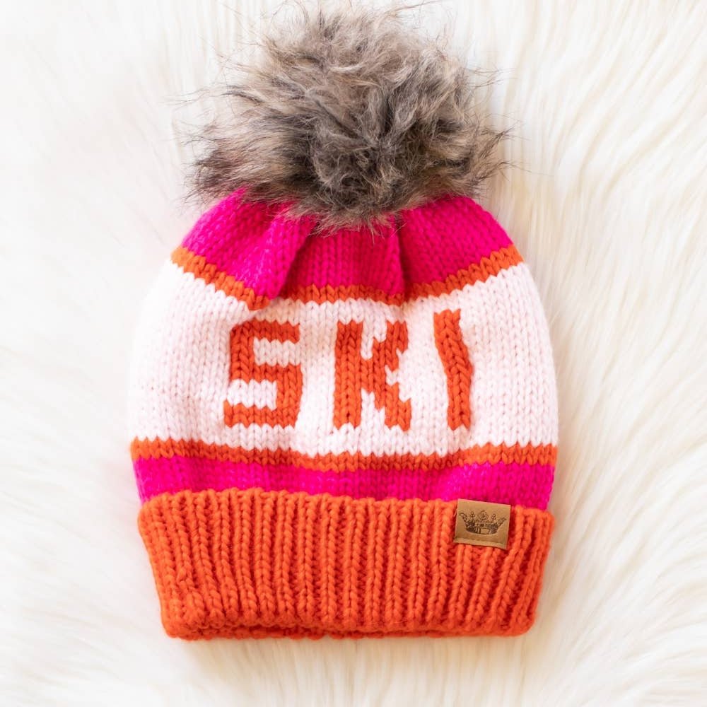 Ski Pom Hat - Orange, Blush & Pink
