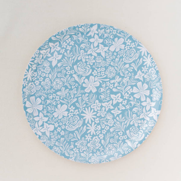Blue Florals Bent Birch/Melamine Round Serving Tray