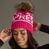 Pink & White Apres Pom Hat