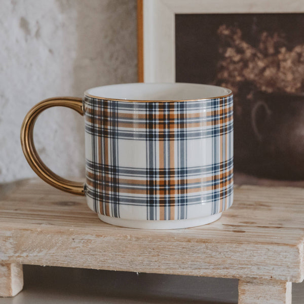 Orange Navy Plaid Coffee Mug