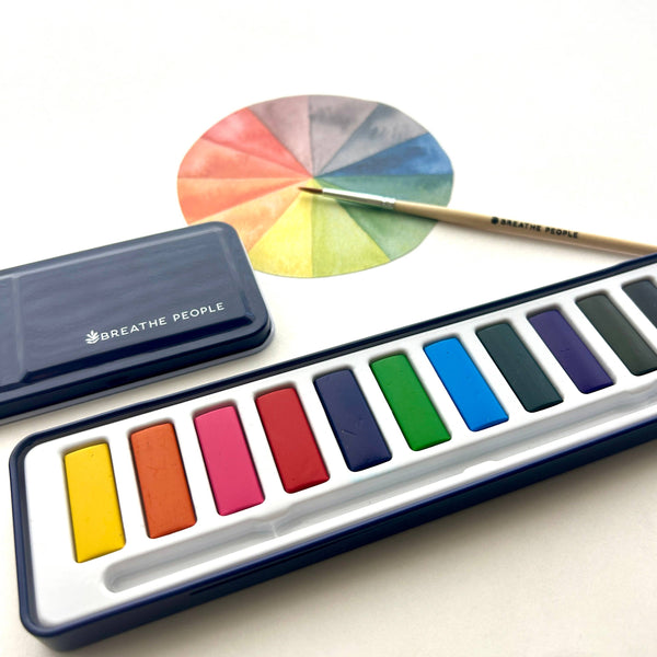 Watercolor Set- 12 Artist Grade Colors + Wood Paintbrush