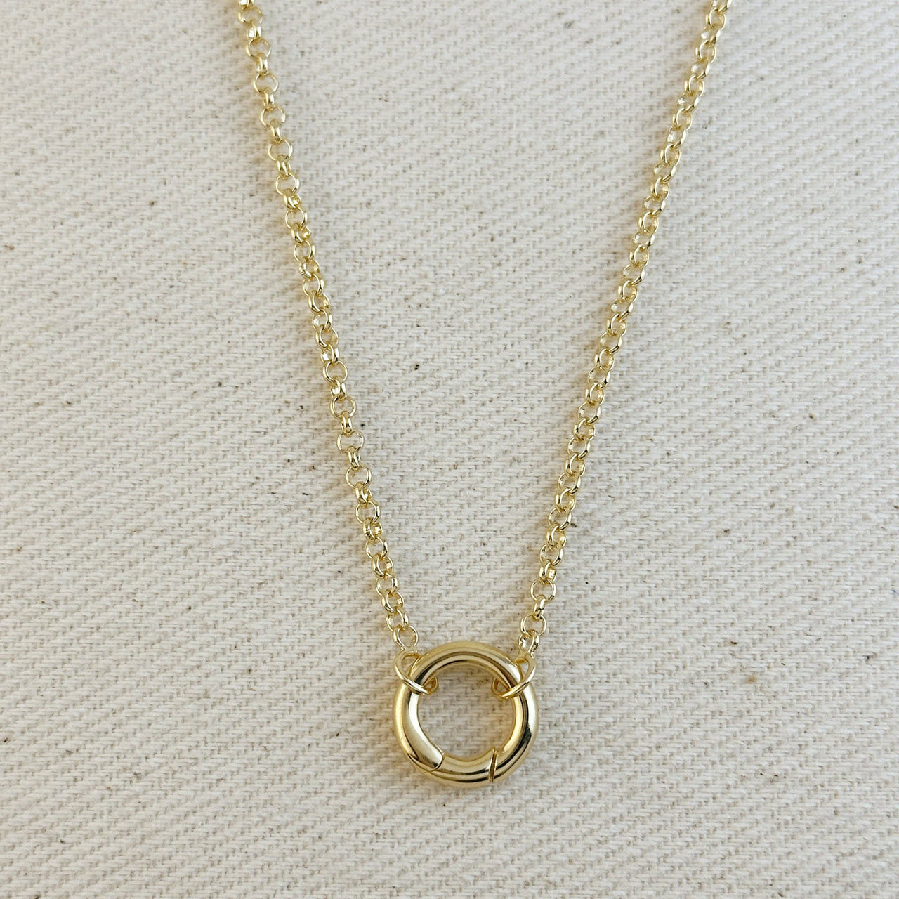 18k Gold Filled Rolo Chain Necklace Featuring Carabiner Clasp