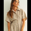 Striped Button Down Shirt Dress - Brown Stripe