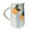 Blue Striped Orange Ceramic Pitcher