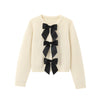 Cozy Slim Crewneck Bow Tie Knit Cardigan - Off/White