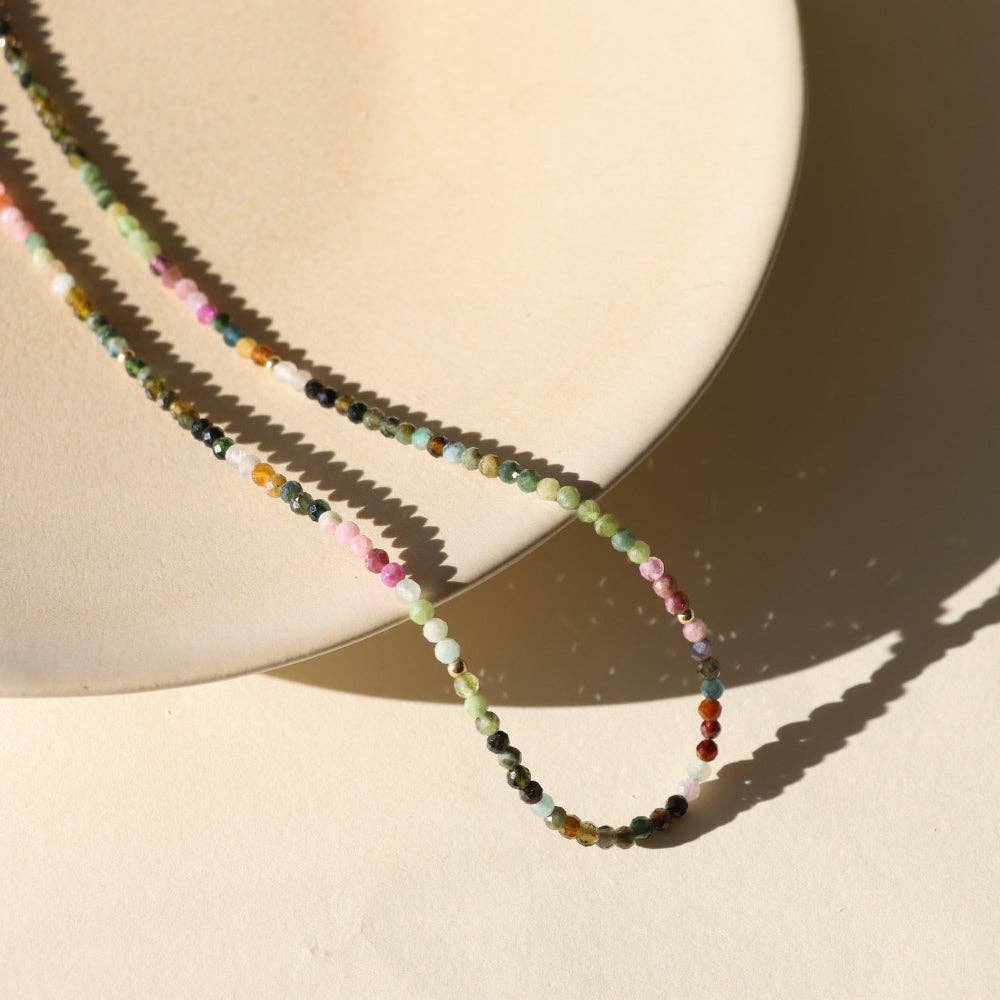 Tourmaline Beaded Necklace 18" - 14k Gold Fill