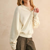 Half Button Front Long Sleeve Sweater - Cream/Cappuchino