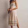 Embroidered Straight-Neck Cotton Midi Dress