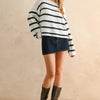 Striped Brushed Sweater - White/Navy