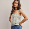 Embroidered Lace Trim Button-Front Tank Top - Size Small