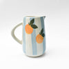 Blue Striped Orange Ceramic Pitcher