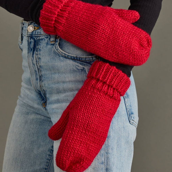 Red Cuffed Knit Mittens