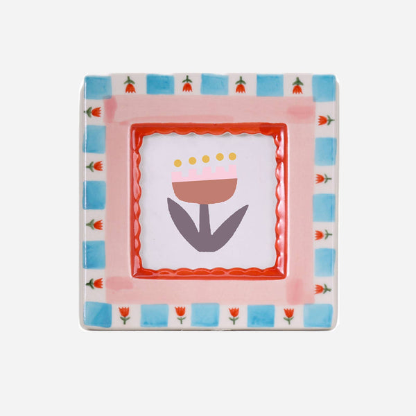 Hand-painted Ceramic Photo Frame - Red Flowers