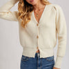 Button Down V-Neck Cardigan - Cream