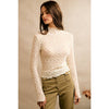 Floral Stretch Lace Layered Long Sleeve Knit Top - Ivory