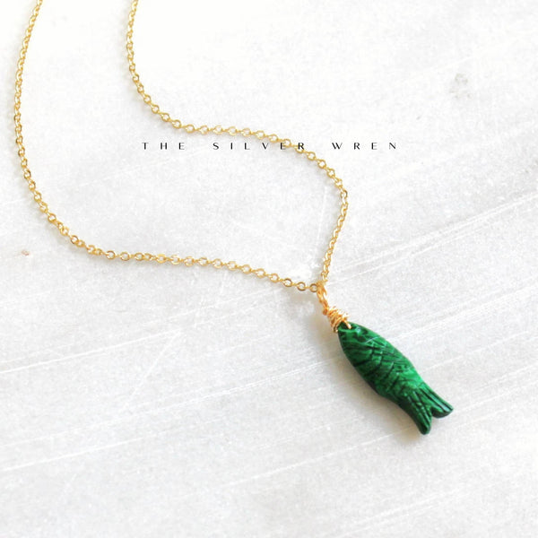 Gemstone Fish Pendant Necklace - Green