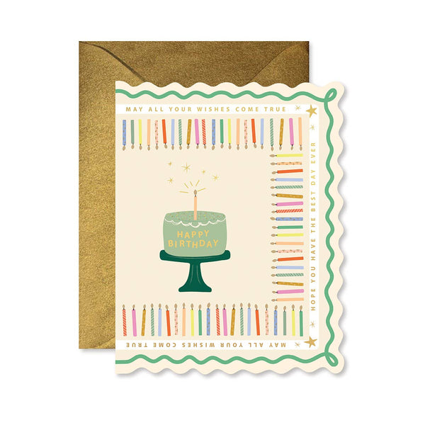 Birthday Cake and Candles Scallop Greeting Card