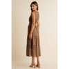 Textured Smock Waist Lined Sleeveless Midi Tiered Dress - Mocha