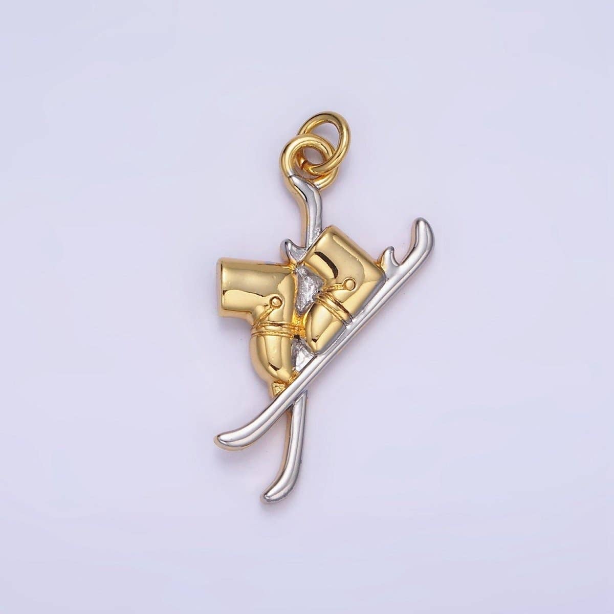 14K Gold Filled Snow Ski Boots Mixed Metal Charm | AG627