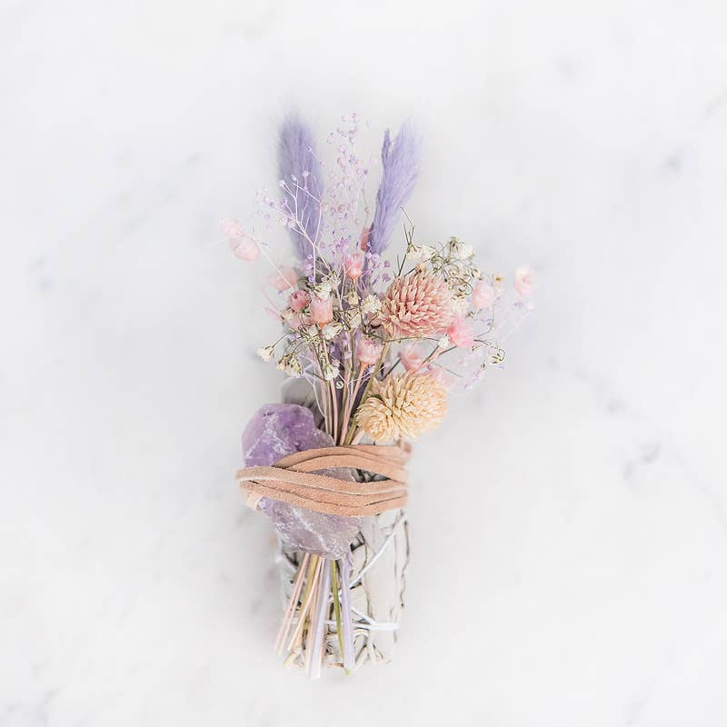 Smudge Stick- Purple Cleanse Sage Crystal Bundle